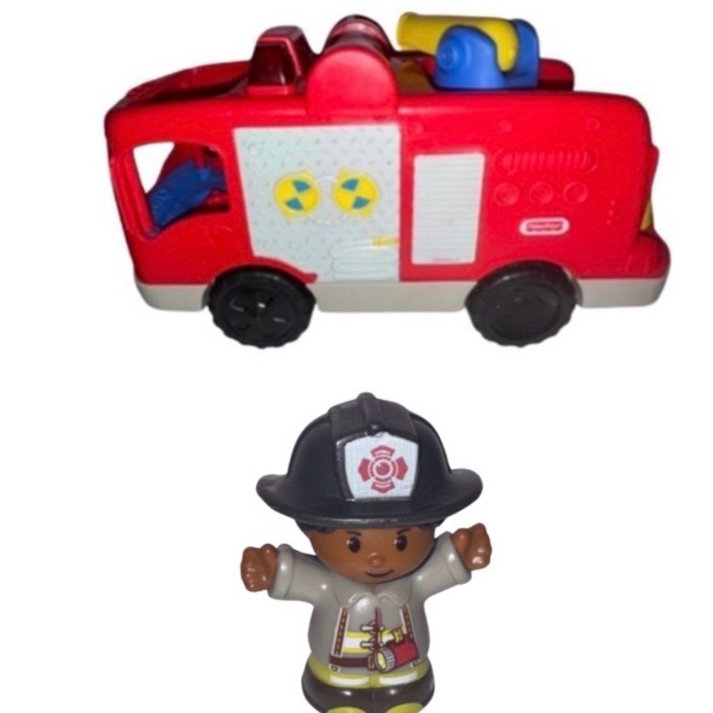 Red Kids Fire Truck little people toy with hose and girl firefighter